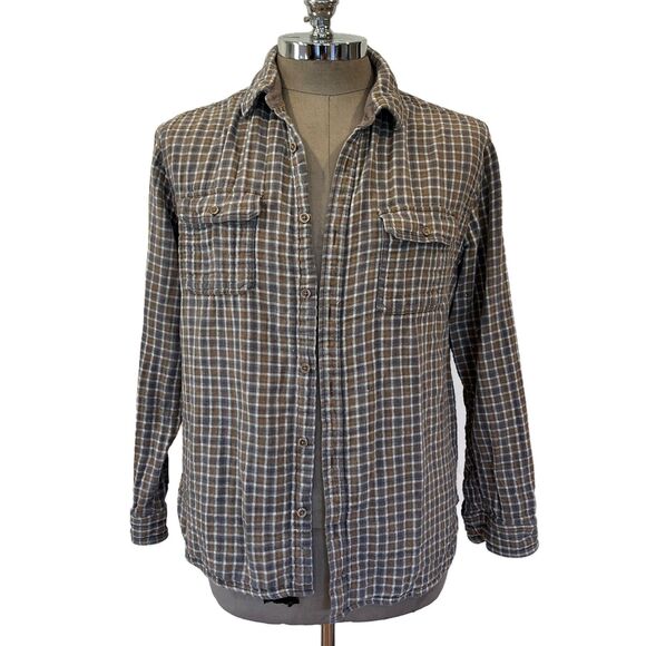Carbon 2 Cobalt Grey Yellow Button Front Plaid Shirt Large Cotton **Flaw - Picture 1 of 11